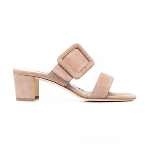 Manolo Blahnik Titubanew Big Buckle Beige Suede Sandals Sz 39